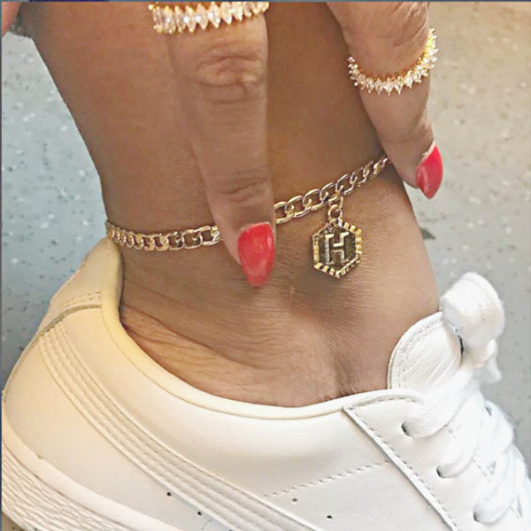 Custom Hexagon Alphabet Anklet - Accessories for shoes