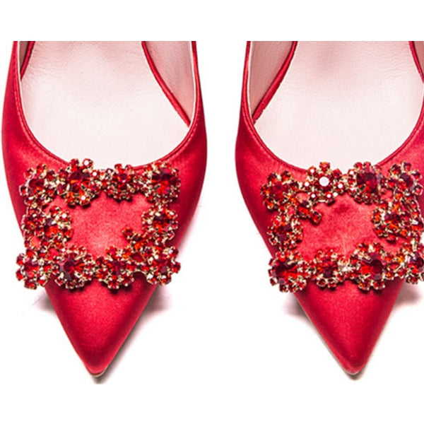 2Pcs Elegant Rhinestone Shoe Clips Shoes Jewelry Decoration Crystal Shoe  Buckle Red 