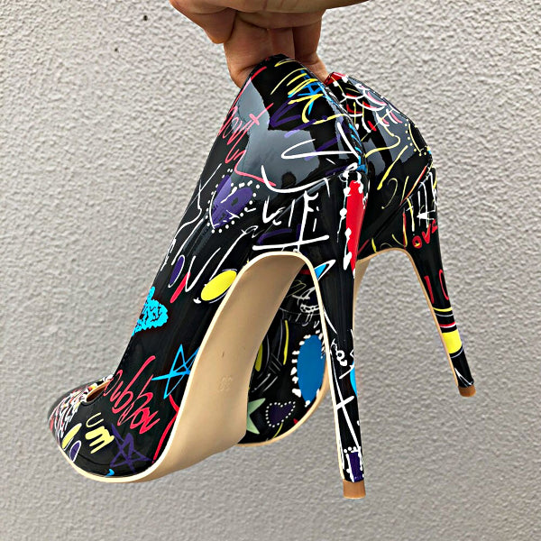 Graffiti Print Stiletto High Heels - Accessories for shoes