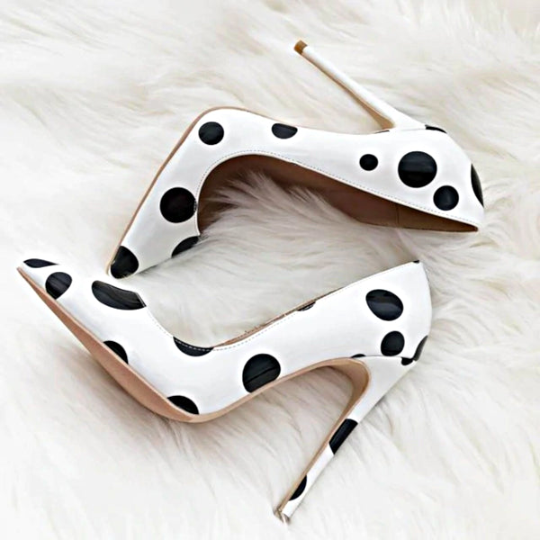 Polka Dot Print High Heels Pumps White