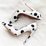 Polka Dot Print High Heels Pumps - White