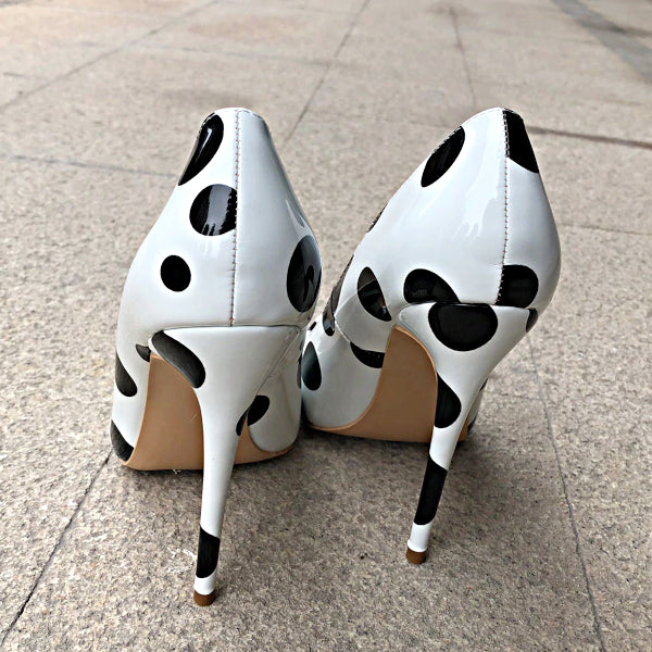 Polka Dot Print High Heels Pumps - White – accessories4shoes
