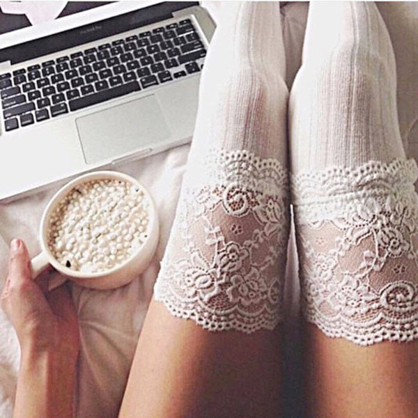 Thigh high white lace socks hotsell