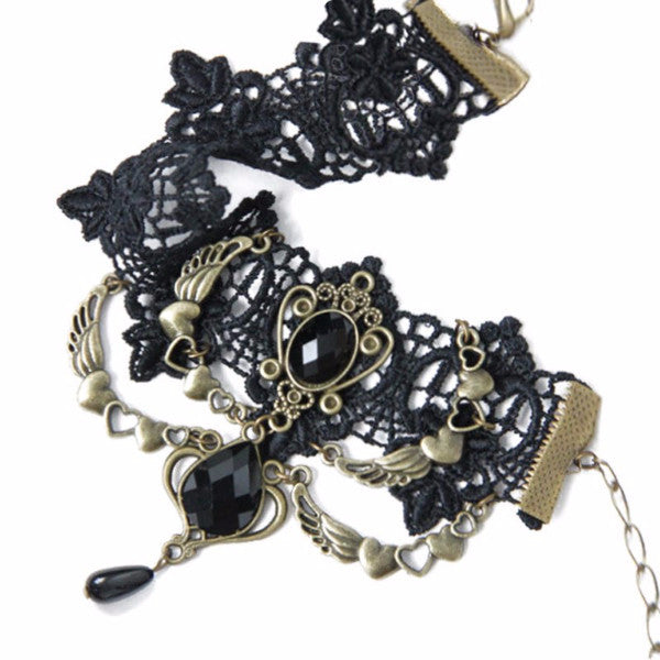 Retro Black Lace Rhinestones Chain - Accessories for shoes